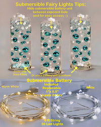 100 Floating Ivory Pearls and Ivory Gems - Large Sizes - Fills 2 Gallons of the Transparent Water Gels for the Floating Effect- With Exclusive Measured Prep Bags - Option: 6 Submersible Fairy Lights Strings