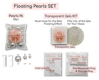 Floating White Pearls-Shiny-No Holes-Fills 1 Gallon of Floating Pearls & Crystal Clear Transparent Gels For Vases-With Exclusive Measured Gels Prep Bag-Option: 3 Submersible Fairy Lights Strings