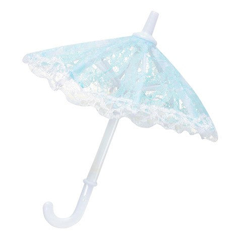 3 Mini Lace Umbrellas - Baby Blue - 7"- Cake Toppers - Vase Toppers!