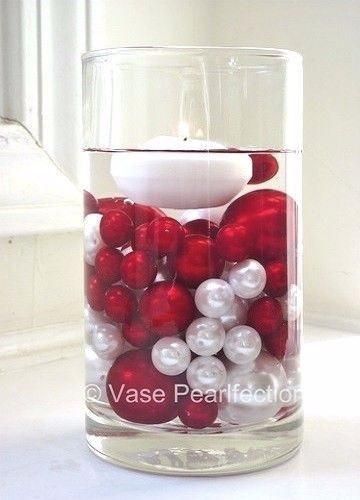 100 Floating Red and White Pearls-Shiny-Jumbo Sizes-Vase Decorations and Table Scatter - Option 6 Submersible Fairy Lights Strings