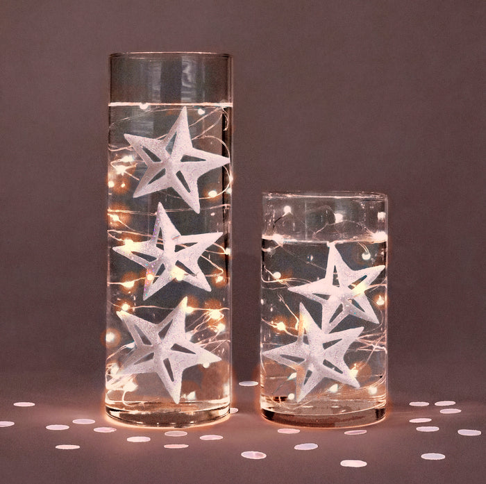 Floating White Stars-Glitter-3D-Glitter White Globes-Fills 1 Gallon of The Most Crystal Clear Gels for The Floating Effect-Exclusive Measured Floating Kit-White Submersible Fairy Lights