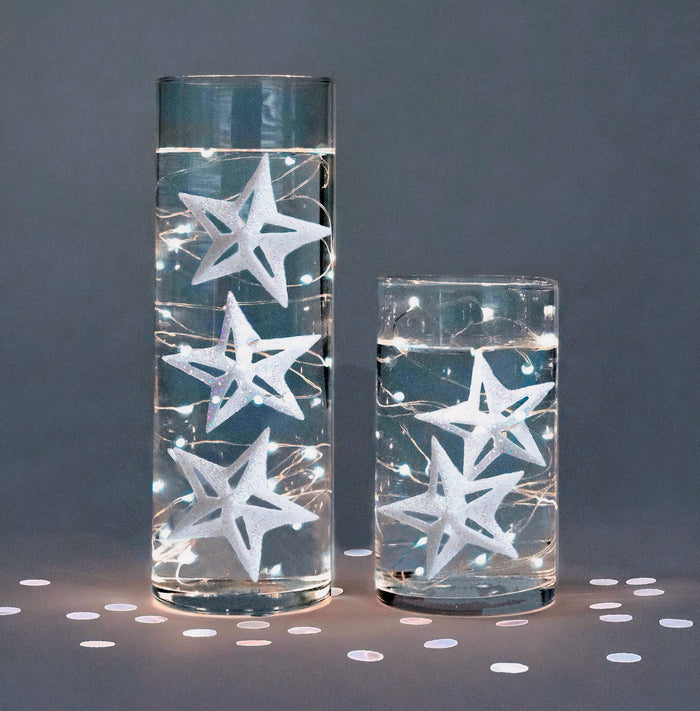 Floating White Stars-Glitter-3D-Glitter White Globes-Fills 1 Gallon of The Most Crystal Clear Gels for The Floating Effect-Exclusive Measured Floating Kit-White Submersible Fairy Lights