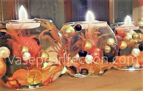 50 Fall Thanksgiving Floating Glowing Pumpkins, Leaves, and Pearls- Fills 1 Gallon of the Floating Transparent Gels for Your Vases- Option to Add 3 Submersible Fairy Lights Strings