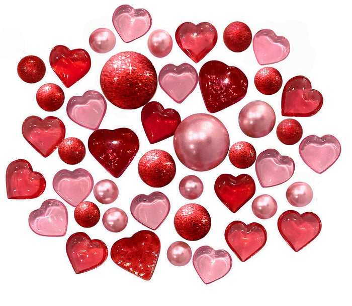 75 Floating Red Hearts & Pink Hearts With Matching Floating Pearls-Fills 1 Gallon of Crystal Clear Gels for Floating Effect-With Exclusive Floating Gels measured Prep Bag-Option:3 Submersible Fairy Lights Strings