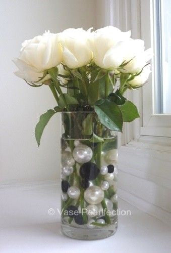 200 Floating Black Pearls & White Pearls & Gems-No Holes-Fills 4 Gallons of Floating Pearls, Gems & Crystal Clear Gels for Vases-With Exclusive Measured Gels Prep Bags-Option 12 Fairy Lights Strings