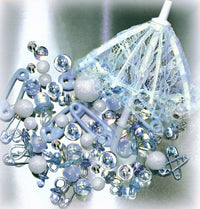60 Floating Blue Baby Shower Pacifiers, Safety Pins, Umbrellas & More-Fills 1 Gallon of Floating Baby Decorations & Transparent Gels for Floating Effect for Vases-With exclusive Measured Floating Gels Prep Bag-Option: 3 Submersible Fairy Lights Strings