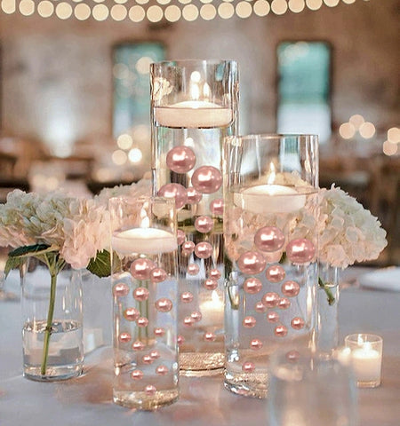 75 Floating Blush Light Pink Pearls-Fills 1 Gallon of Floating Pearls & Transparent Gels for the Floating Effect-With Exclusive Measured Gels Prep Bag-Option 3 Submersible Fairy Lights Strings