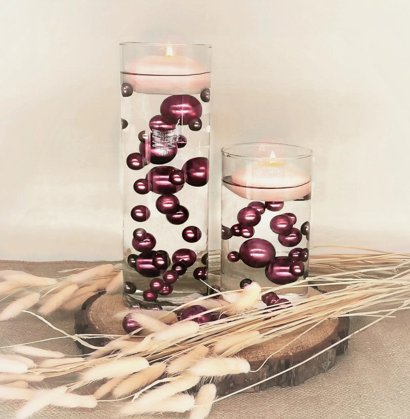50 Floating Burgundy Pearls - Shiny - 1 Pk Fills 1 Gallon of Gels for Floating Effect - With Measured Gels Kit - Option 3 Fairy Lights - Vase Decorations