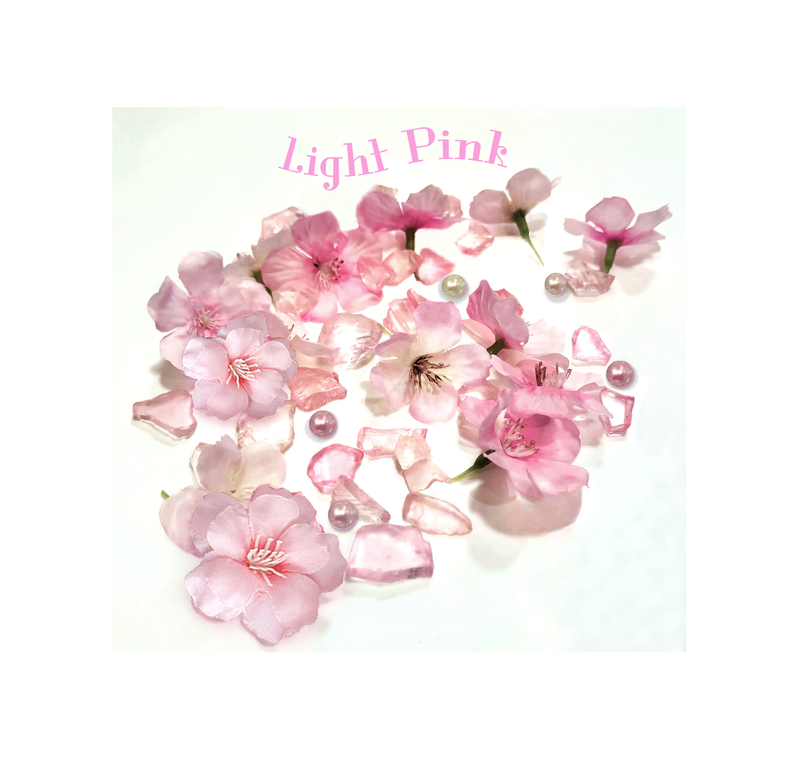 60 Floating Pink Cherry Blossoms Flowers-Pebbles & Pearls-Fills 1 Gallon of the Transparent Gels for the Floating Effect-With Pre-Measured Prep Bag-Option of 3 Submersible Fairy Lights