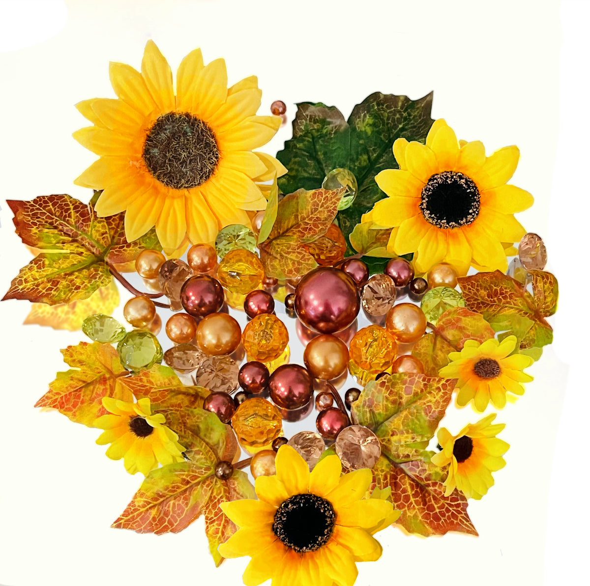 70 Floating Shades of Realistic Fall Leaves, Pearls & Gems-1 Pk Fills 1 Gallon of Gels For Floating Effect-With Exclusive Transparent Gels Measured Kit-Options: Sunflowers-Submersible Fairy Lights-Vase Decorations