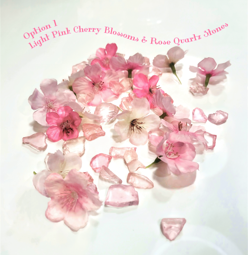 60 Floating Pink Cherry Blossoms Flowers with Rose Quartz & Pink Sapphire Glass-Fills 1 Gallon of Crystal Clear Gels for Your vases-With Measured Kit-Option:3 Submersible Fairy Lights