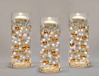 120 perles dorées et blanches "flottantes" avec des accents de pierres précieuses assorties - Pas de trou Jumbo/Tailles assorties Décorations de vase et dispersions de table