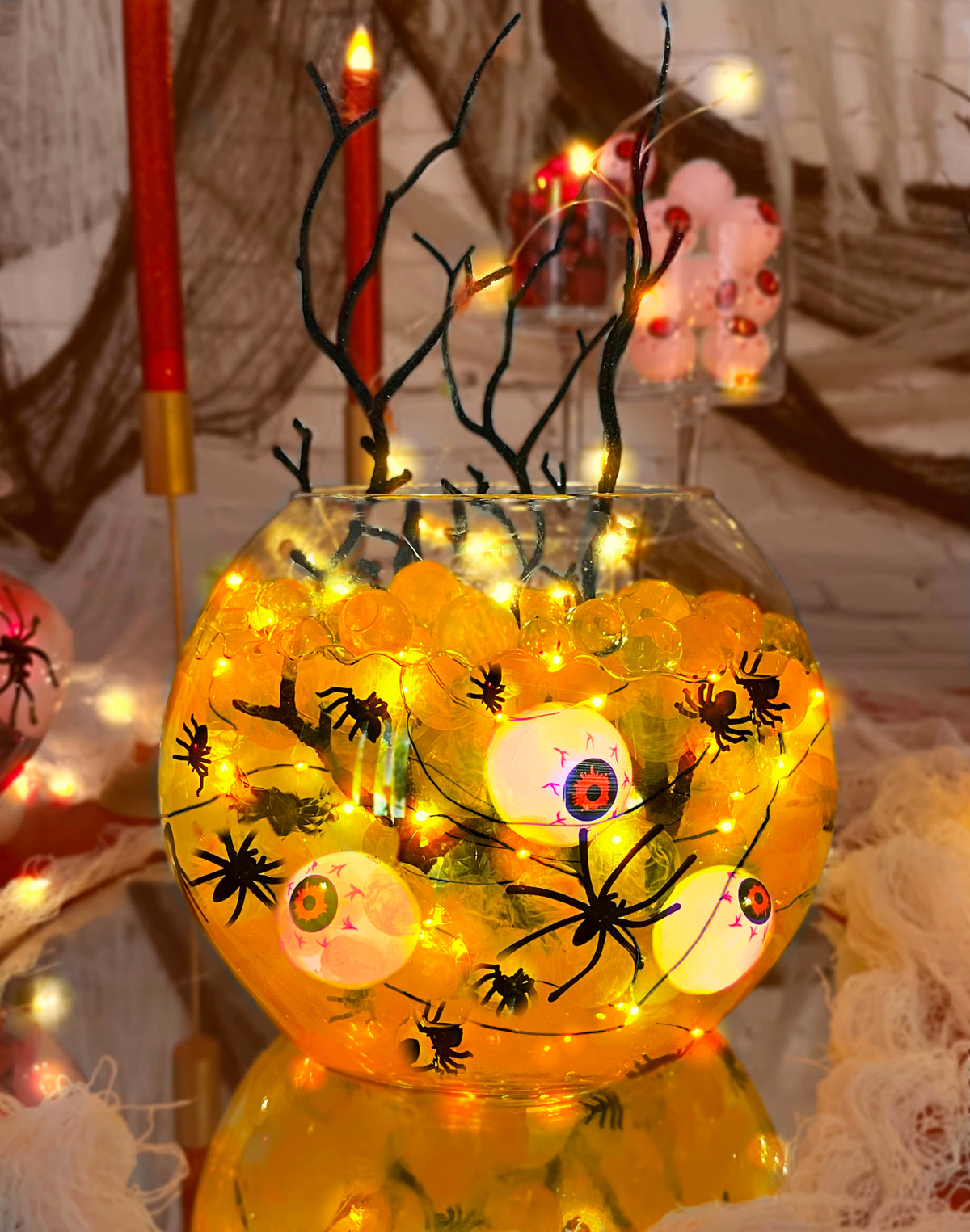 Perlas naranjas y negras de Halloween "flotantes" - Decoraciones de jarrón de tamaños gigantes y variados