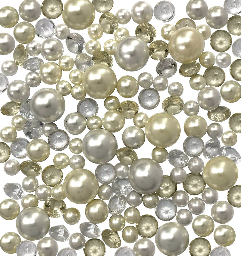 120 perles "flottantes" ivoire et blanches avec accents de pierres précieuses - décorations de vase sans trou/tailles assorties et dispersions de table