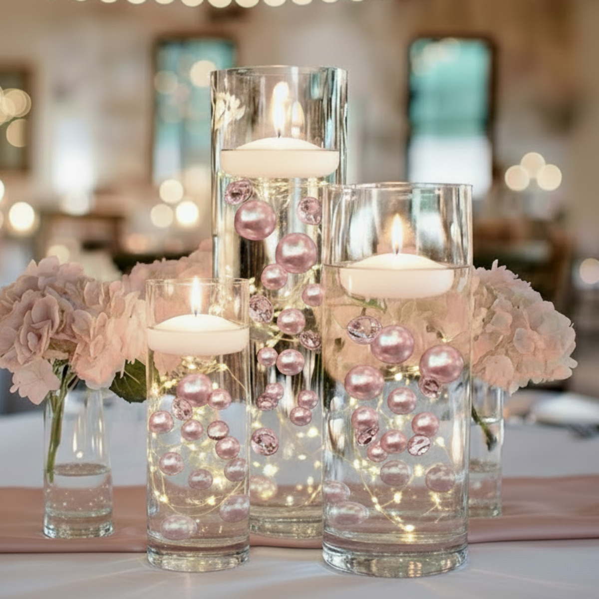 120 "Floating" Blush Pink & White Pearls mit funkelnden Edelsteinakzenten - No Hole Jumbo & Assorted Sizes Vase Decorations and Table Scatters