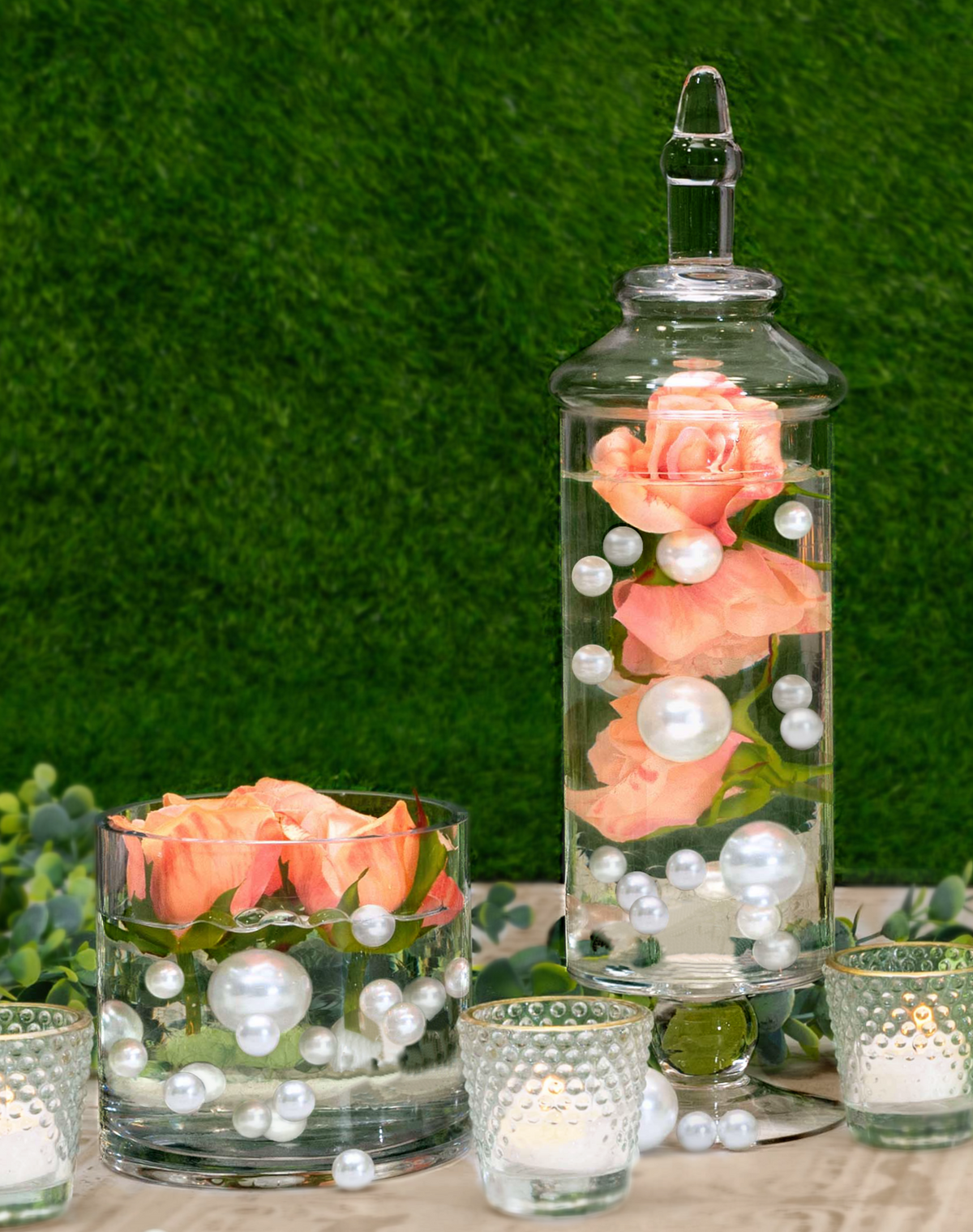 Floating Silk Peach Roses-Each Pk Fills 1 GL of Floating Roses for Your Vases-With Measured Transparent Gels Kits-Vase Decorations