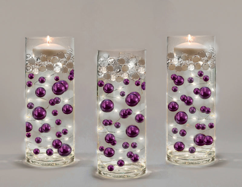 Perles violettes « flottantes » - Décorations de vase sans trou Jumbo/Tailles assorties
