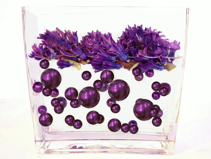 Floating Purple Plum Pearls -Jumbo Sizes -With Transparent Water Gels Kit for Best Floating Results- Fills 1 GL of Gels for Vase Decorations