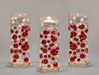 140 "Floating" Red Pearls with Sparkling Gem Accents - No Hole Jumbo/Assorted Sizes Vase Decorations and Table Scatters