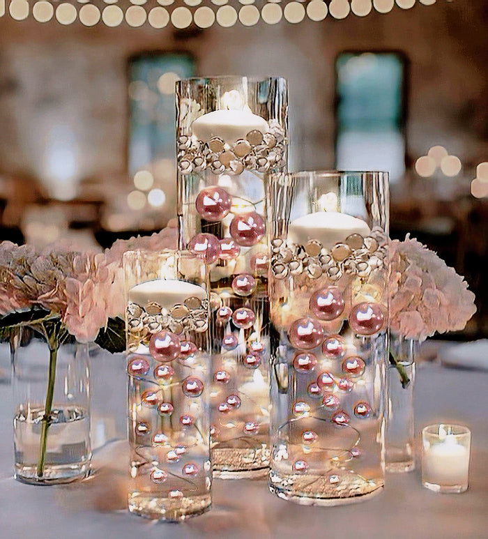 "Floating" Light Rose Gold Pearls – No Hole Jumbo/Assorted Sizes Vase Decorations