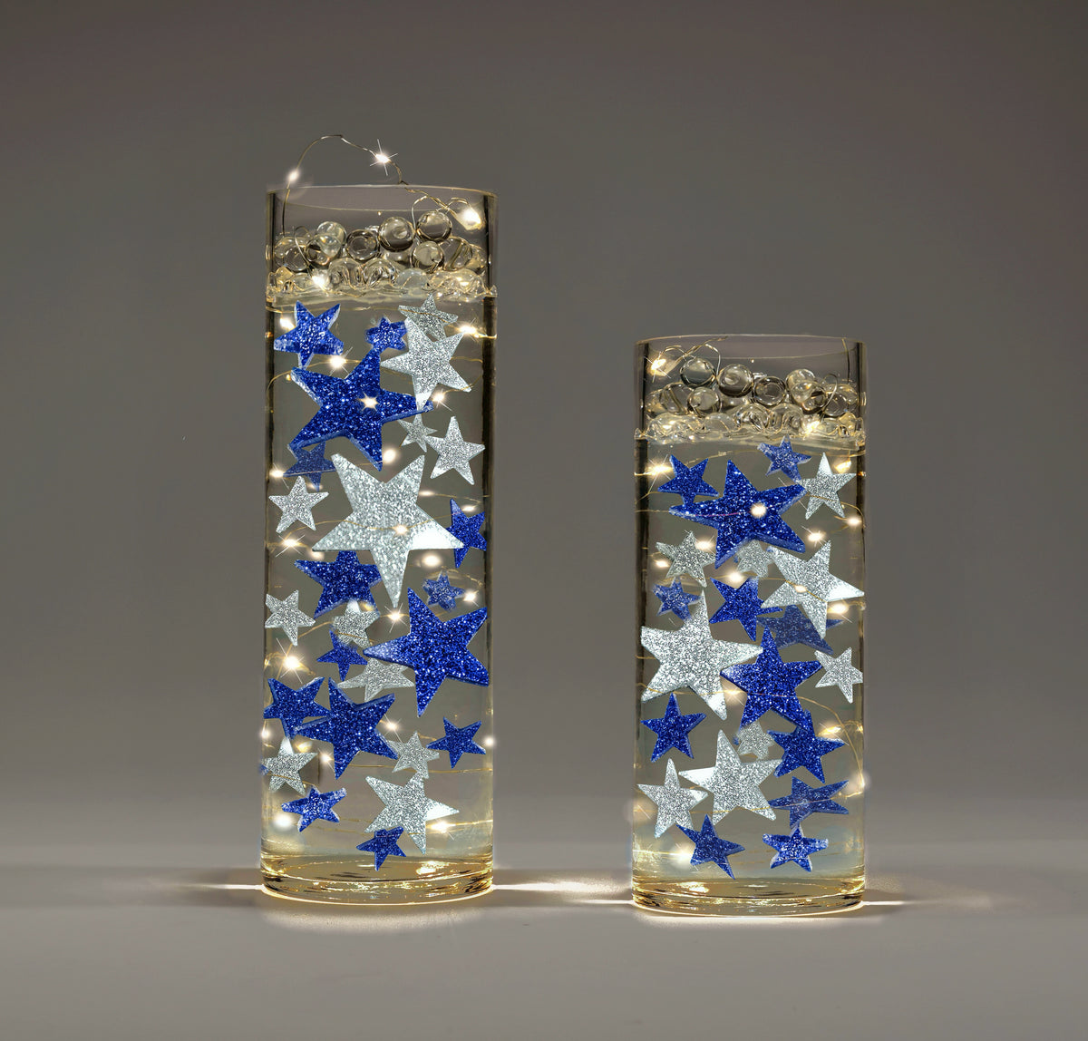 Floating Stars Glitter Blue-Rellena galones para tus jarrones-Incluye kits de geles de agua transparentes para una apariencia flotante-Opción de luces de hadas sumergibles-Impresionantes decoraciones de jarrones