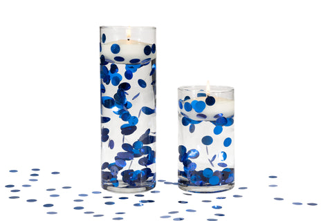 Floating Metallic Royal Blue/Navy Confetti-2000pc-Fills 1 Gallon for Your Vases-Option of 3 Submersible Fairy Lights