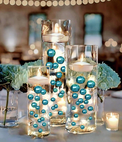 75 Floating Turquoise Blue/Teal Pearls-Fills 1 Gallon of The Transparent Gels for The Floating Effect-With Measured Gels Prep Bag-Option of 3 Fairy Lights Strings