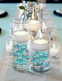 80 "Floating" Turquoise Blue Pearls and Gems No Hole Jumbo & Assorted Sizes Vase Decorations + Includes Transparent Water Gels for Floating the Pearls