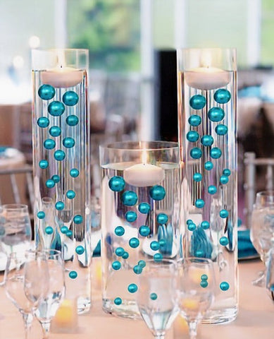 75 Floating Turquoise Blue/Teal Pearls-Fills 1 Gallon of The Transparent Gels for The Floating Effect-With Measured Gels Prep Bag-Option of 3 Fairy Lights Strings