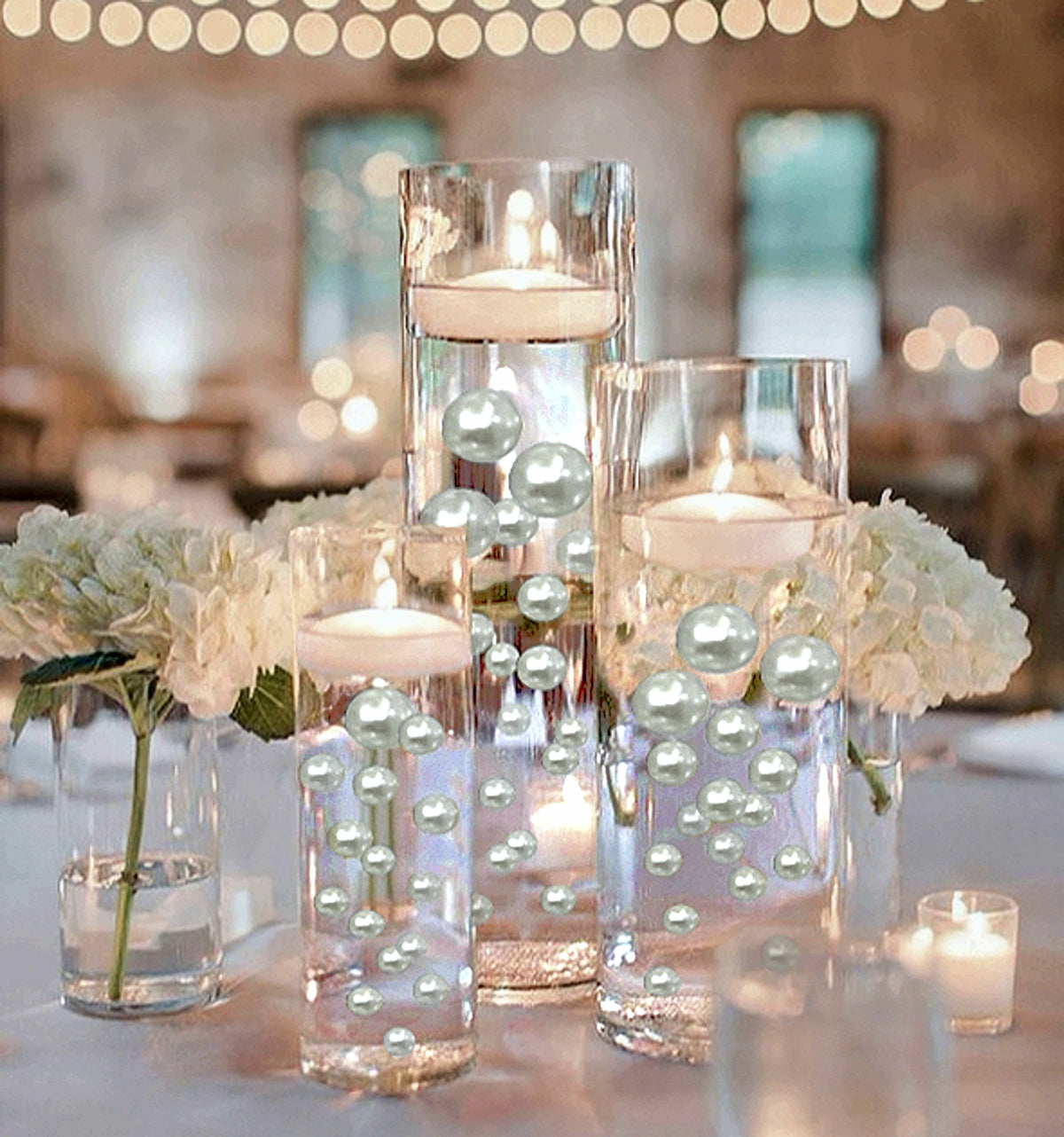 Perlas blancas "flotantes" sin agujeros - Decoración de jarrón de tamaños gigantes/variados
