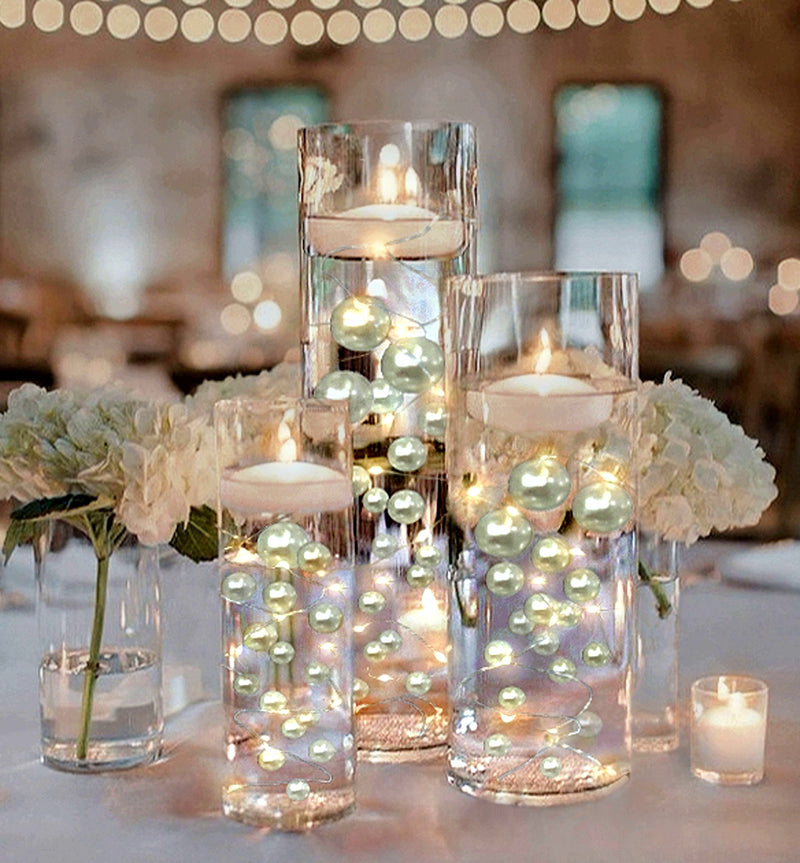 Perlas blancas "flotantes" sin agujeros - Decoración de jarrón de tamaños gigantes/variados