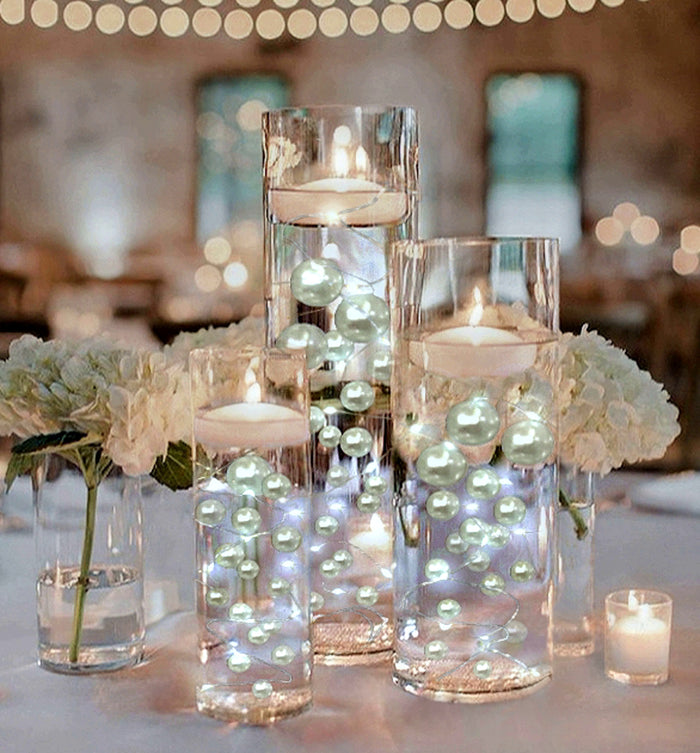 Perlas blancas "flotantes" sin agujeros - Decoración de jarrón de tamaños gigantes/variados