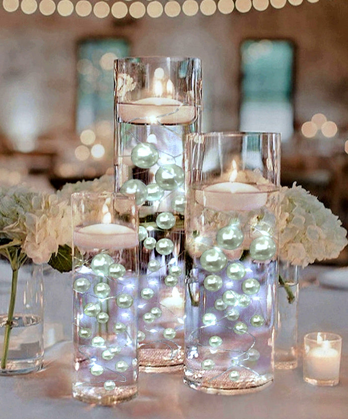 Perlas blancas "flotantes" sin agujeros - Decoración de jarrón de tamaños gigantes/variados