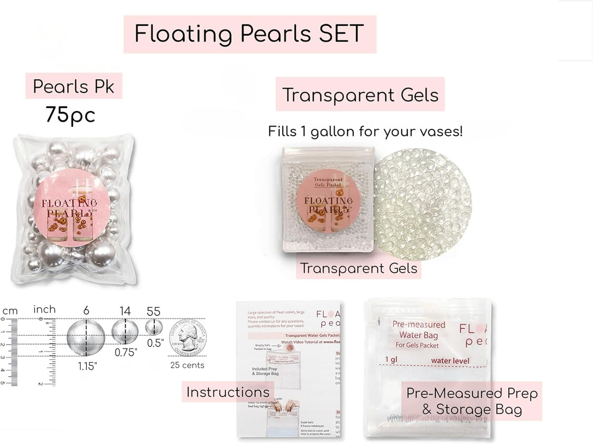 75 Floating Black Pearls Large Sizes- Fills 1 Gallon of The Floating Transparent Water Gels for Your Vases- 3 Submersible Fairy Lights Strings
