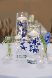 50 Blue Floating Stars-Sparkling Large Size-Fills 1 Gallon for Your Vases-Including Transparent Floating Gels Kit-Option 3 Submersible LED Fairy Lights Strings with Hidable and Submersible Battery
