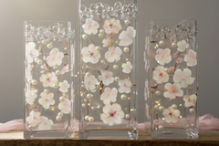60 Floating Ivory White Light Pink Cherry Blossoms Flowers- Matching Pebbles & Pearls- Fills 1 Gallon of the Floating Transparent Water Gels for Your Vases- With Exclusive Measured Prep Bag- And Option of 3 Submersible Fairy Lights Strings