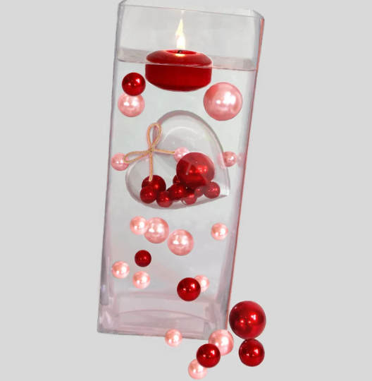 "Floating" Big Heart Submersible & Fillable with Your Choice of Pearls colors- Stunning Centerpiece Decorations