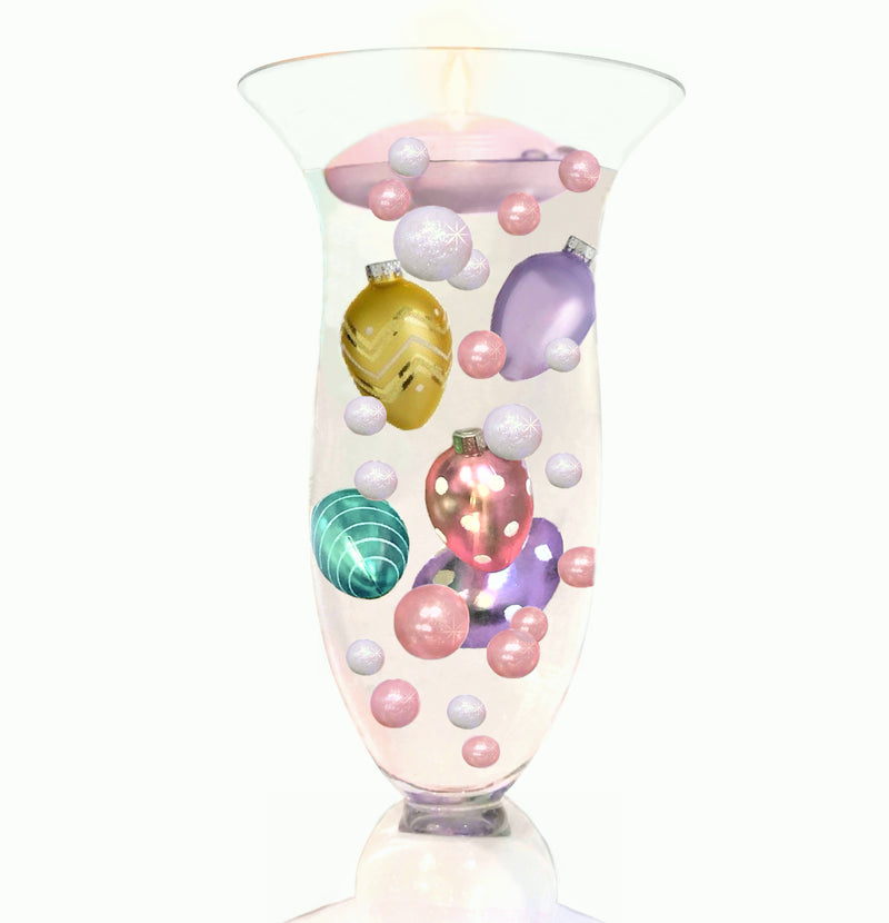 36 Floating Easter Eggs & Pearls-Festive-Jumbo Sizes-Fills 1 Gallon for Your Vases With Transparent Gels Floating Measured Kit-Vase Decorations & Table Scatter