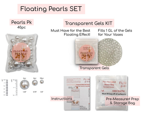 1 GL Floating Glitter Silver Pearls - Including Water Gels & Kit for the Floating Effect - Option of Submersible Fairy Lights - Centerpiece Decorations