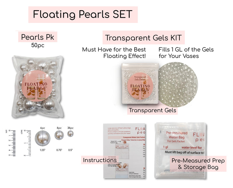 "Floating" Ivory-Off White Pearls - Shiny - 1 Pk Fills 1 Gallon of Gels for Floating Effect - With Measured Gels Kit - Option 3 Fairy Lights - Vase Decorations
