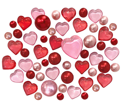 75 Floating Red Hearts & Pink Hearts With Matching Floating Pearls-Fills 1 Gallon of the Transparent Gels for Floating Effect-With Exclusive Floating Gels measured Prep Bag-Option:3 Submersible Fairy Lights Strings