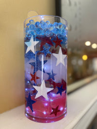 "Schwimmende" patriotische rote, weiße und blaue Stern-Edelsteine ​​und Perlen – Jumbo-Vasendekorationen und verschiedene Größen