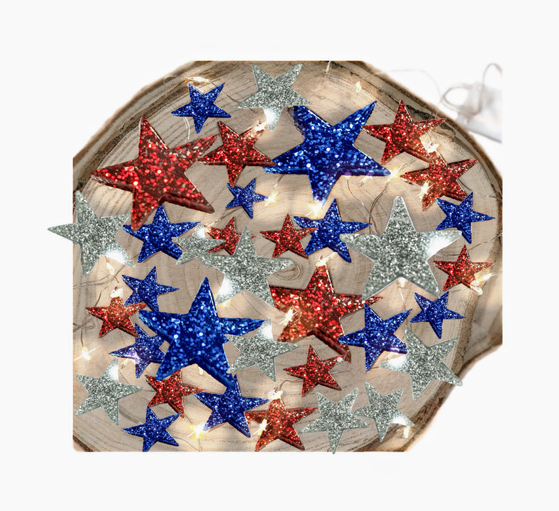 Gemas y perlas de estrellas rojas, blancas y azules patrióticas "flotantes" - Decoraciones de jarrones de tamaños gigantes y variados y dispersión de mesa