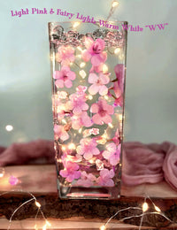 60 Floating Pink Cherry Blossoms Flowers-Pebbles & Pearls-Fills 1 Gallon of the Transparent Gels for the Floating Effect-With Pre-Measured Prep Bag-Option of 3 Submersible Fairy Lights
