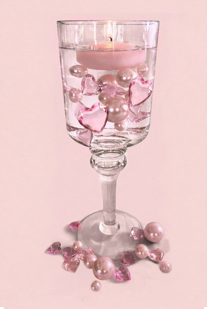 "Floating" Valentine Pink Light Hearts & Pearls - Décorations de vase et dispersion de table
