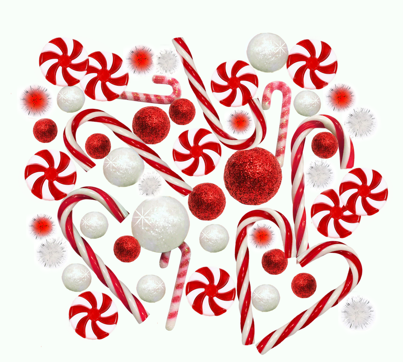 ארץ הממתקים "צף" לחג המולד: קני סוכריות, סוכריות על מקל, פנינים אדומות ולבנות, עם אבני חן חגיגיות - קישוטי אגרטל