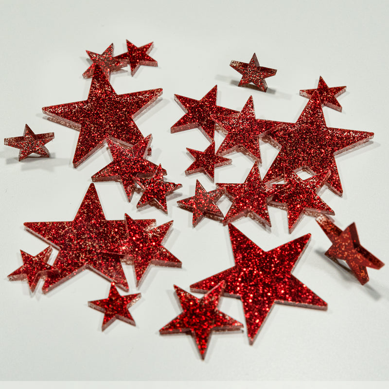 Étoiles scintillantes rouges "flottantes" avec option de guirlandes lumineuses submersibles - Décorations de vase - Dispersion de table