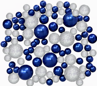 115 Floating Royal Blue/ Navy Pearls & Silver Glitter Pearls-Large-Option of 6 Submersible Fairy Lights Strings with Hidable Submersible Batteries- Fills 2 Gallons of Transparent Water Gels for Your Vases