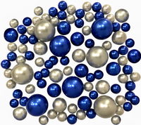 90 Floating Pearls Royal Blue/Navy & Silver Pearls-Fills 2 Gallons of Floating Pearls and Crystal Clear Gels For Vases-With Exclusive Floating Gels Measured Prep Bags+Option of 6 Submersible Fairy Lights