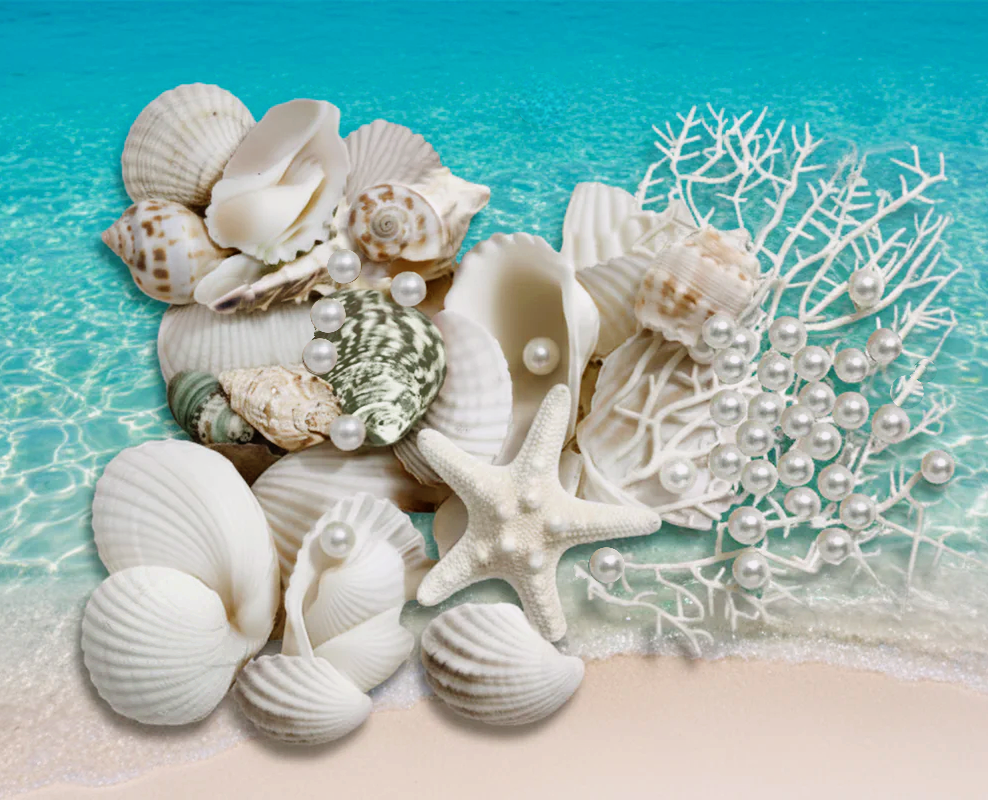 75 Floating Seashells White with a Few Mixed- Coral Reef- Pearls- Aqua Beads- Option of 3 Submersible LED Fairy Lights Strings Warm White (Hidable Submersible Batteries)- Fills 1 Gallon of the Transparent Gels